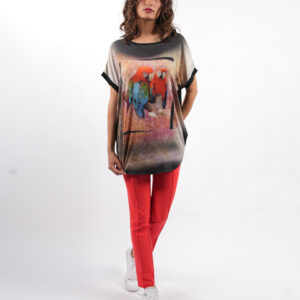 ONFASHION PAPAĞAN DESENLİ SİYAH PENYE TUNİK (38)