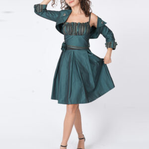 YSATIS BOLEROLU YEŞİL ASKILI ELBİSE (36)