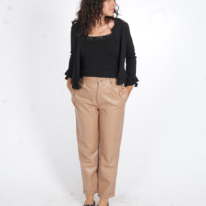DİLVİN WOMAN BEJ RENGİ DERİ PANTOLON (36)