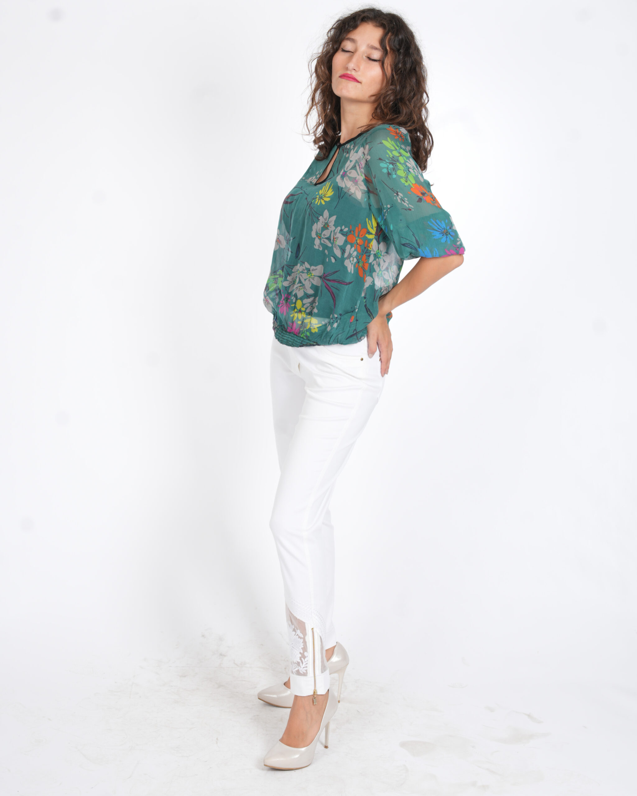 ZARA BASIC YEŞİL DESENLİ ŞİFON BLUZ (36) - Görsel 3