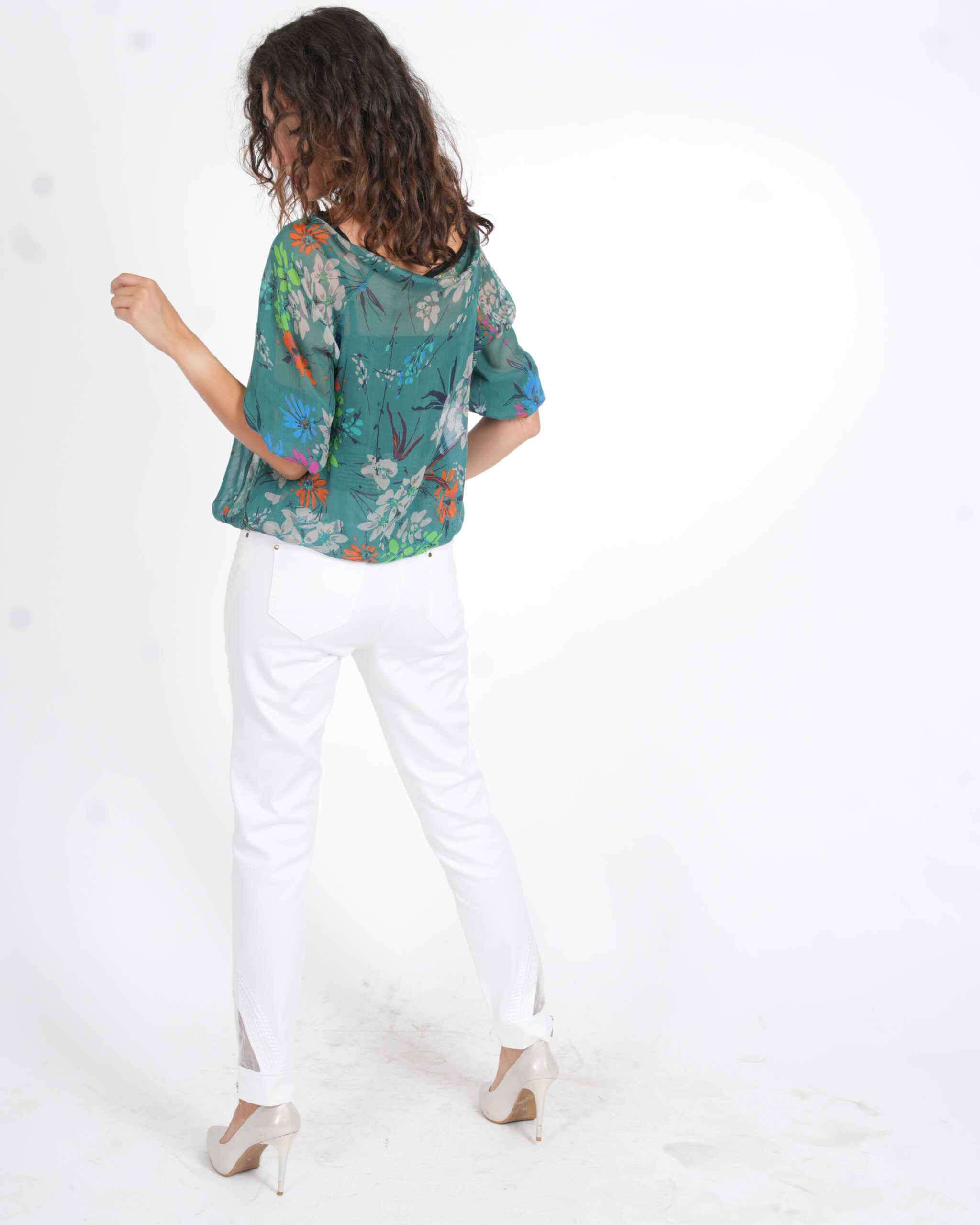 ZARA BASIC YEŞİL DESENLİ ŞİFON BLUZ (36) - Görsel 4